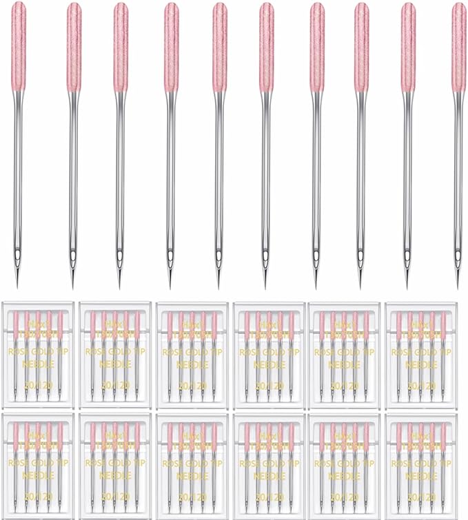 HONEYSEW 60 Pieces Sewing Machine Needles Universal Regular Point Machine Needles for Home Sewing Machine Compatible with Singer, Brother and Old Sewing Machine (Rose Gold,Size 20-60PCS)