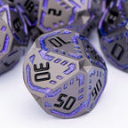 Metal DND Sci-fi Dice Set 7PCS Stripe Polyhedral Dice for Dungeons Dragons RPG Role Playing Game, Glitter D and D Dice with Gift Box D6 D8 D10 D12 D20 (Black Purple) ﻿