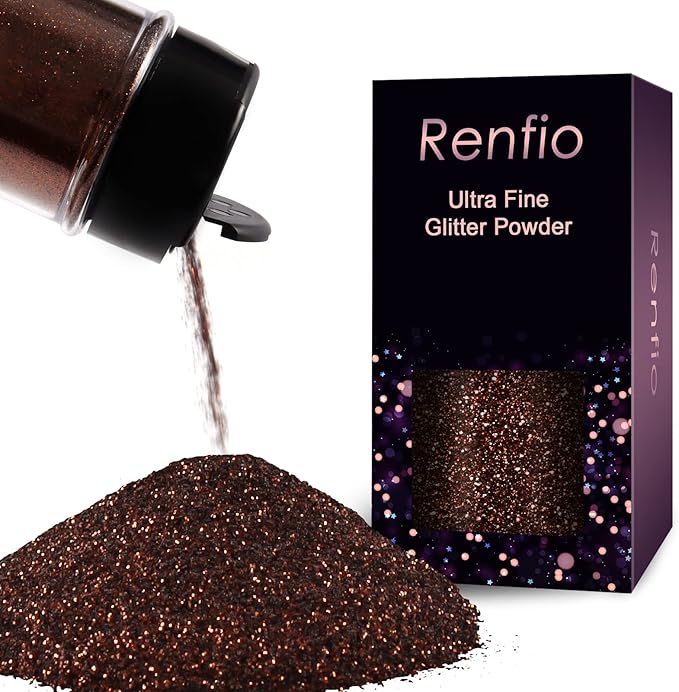 Renfio Ultra Fine Glitter Powder Metallic Resin Glitter 2.11 Oz (60g) PET Flakes Crafts Sequins 1/128" 0.008" 0.2mm Epoxy Chips Flakes for Tumblers Slime Decoration - Royal Brown