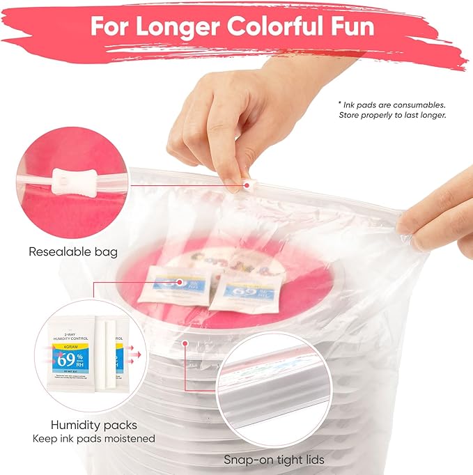 Lorzon 16 Pack Washable Ink Pads for Kids, 7" Large Round Stamp Pads for Finger Painting Rubber Stamps