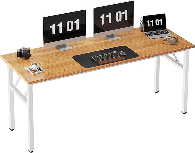 Need Computer Desk Office Desk 62 inches Folding Table with BIFMA Certification Conference Table Workstation,Teak White