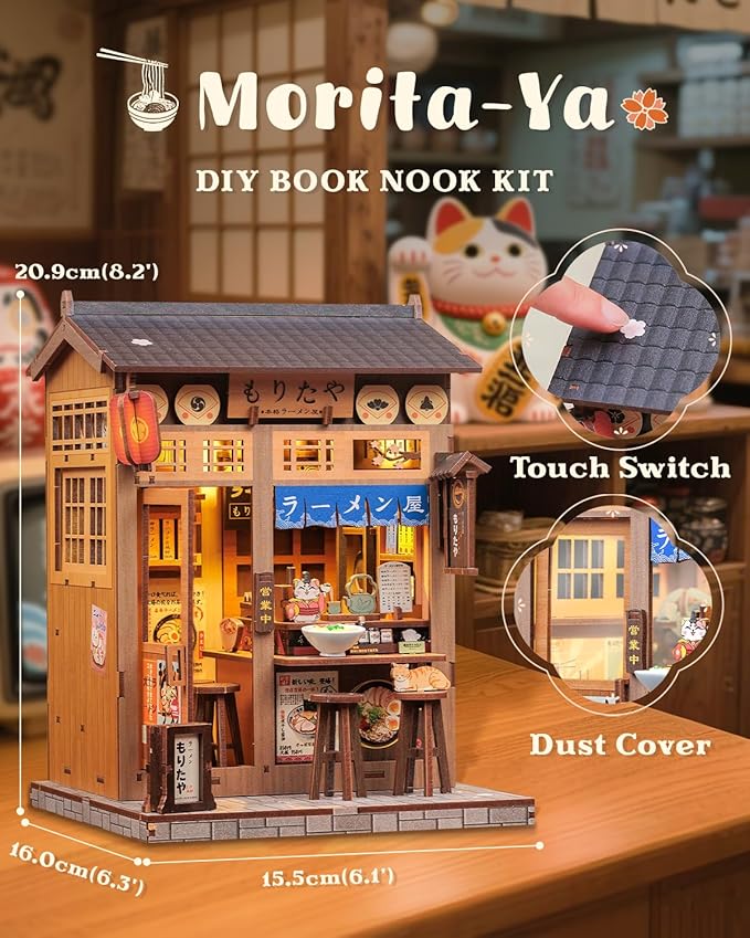 CUTEBEE Book Nook Kit - DIY Miniature House Dollhouse Kit for Adults and Teens, Booknook Tiny Japanese House Bookshelf Decor 3D Wooden Puzzle, Gifts for Family, Friends (Morita-Ya)