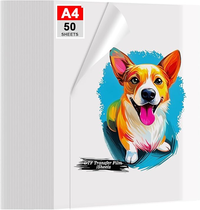 ZEHRAI 50 Sheets DTF Transfer Film 8.5" x 11" Double Sided Matte, Clear Cold Peel, Direct to Film Heat Transfer Film for All Fabric and Colors T-Shirts Textile