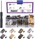 Swpeet 80 Sets 4 Colors Alloy Rectangle Metal Zipper Stopper and Screw Bottom Repair Replacement with Screwdrive Assortment Kit, Zipper Ends Pull Top Stoppers Tail Clip Repair Pull End Tips