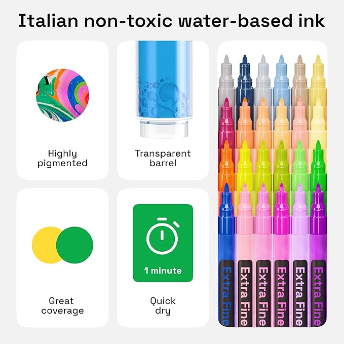 ARTISTRO 60 Acrylic Paint Pens, Art Set Acrylic Paint Markers, Fabric Markers for Textile, Canvas, Rock, Glass, Wood, Paper, Pumpkin, DIY, Paint Markers for Kids and Adults