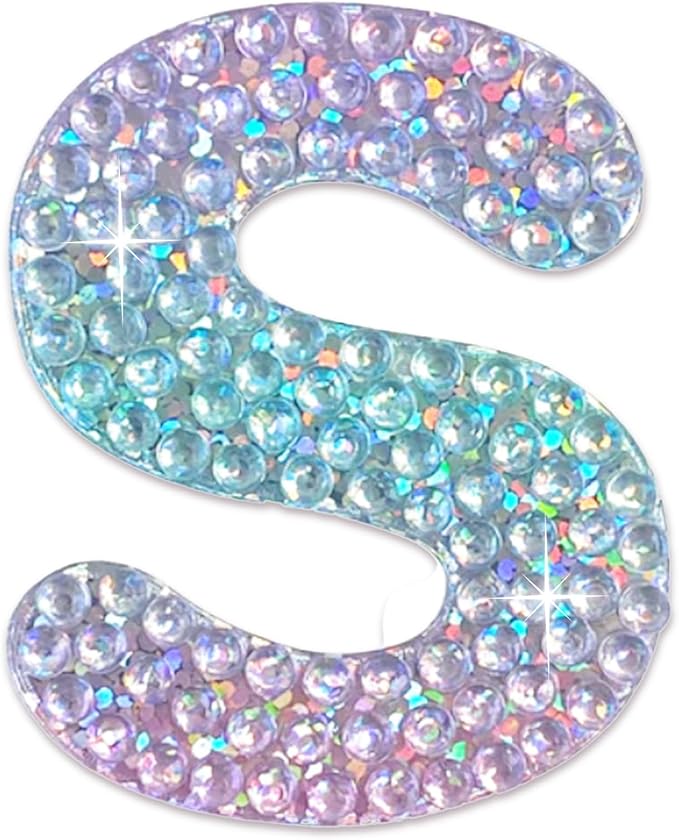 StickerBeans® Rhinestone Alphabet Letter Sticker S - Unique Sparkly Design 2” x 2” Cut-to-Shape Adhesive - Personalization, Collecting, Gifting, Scrapbooking, Decorating Laptops, Phone Cases, All Ages