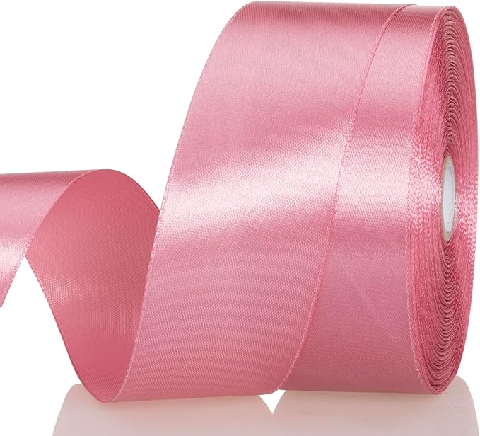 1 1/2 Inch Rose Gold Solid Satin Ribbon, 50 Yards Craft Fabric Ribbon for Gift Wrapping Floral Bouquets Wedding Party Decoration