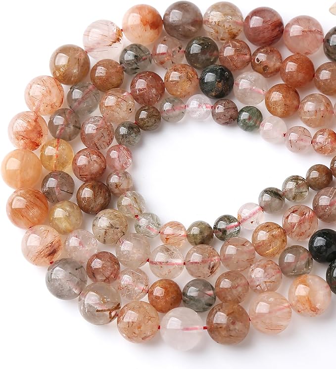 A+ Colorful Rutilated Quartz Crystal Beads Natural Stone Round Loose Beads for Jewelry Making DIY Bracelet Necklace Accessories 6mm 60pcs