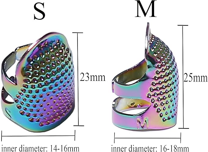 J.CARP 4Pcs Sewing Thimble, Metal Dazzle Color Sewing Thimble Finger Protector, Adjustable Finger Shield Ring Fingertip Thimble Sewing Quilting Craft, Accessories DIY Sewing Tools (2 Sizes, S/M)
