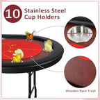 Upgrade 84" Folding Poker Table, 10 Players Oval Card Table with Stainless Steel Cup Holders & Padded Rails, Casino Leisure Felt Surface Texas Hold 'em Poker Table, Red