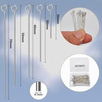 100pcs Silver Filled Eye Pins Non Tarnish Craft Earring Bracelet Jewelry Making Accessories Supplies (50mm (1.96in), Silver-Eye Pin)