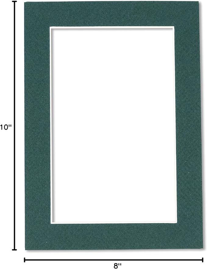 8x10 Mat Bevel Cut for 5x8 Photos - Acid Free Forest Green Precut Matboard With Backing Board and Crystal Clear, Self Seal Photo Mat Bag - For Pictures, Photos, Framing - 4-ply Thickness