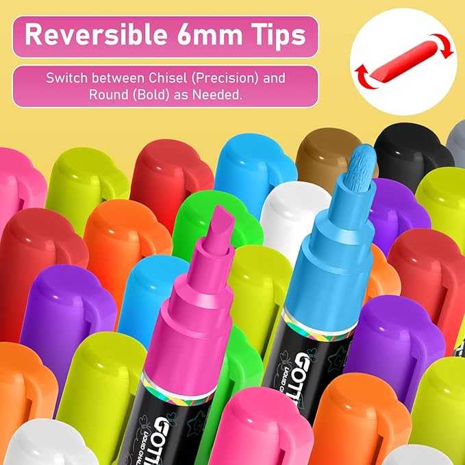 GOTIDEAL Chalk Markers, 12 Colors Liquid Chalk Markers for Blackboard Chalkboard Calendar Glass Neon Pens, Washable Window markers Paint and Drawing for Car, Auto, Bistro,Mirror Wet Erase Chisel Tip