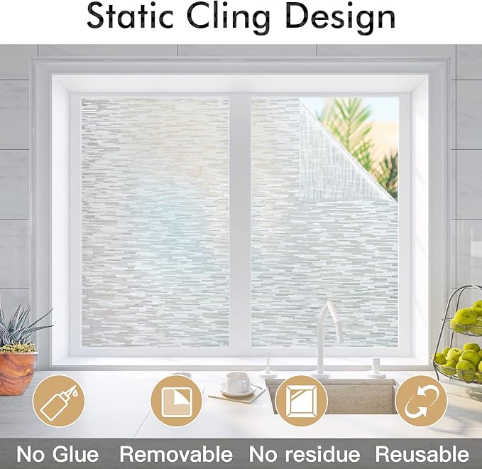 Haton Window Privacy Film, Frosted Glass Static Cling Sun Heat Blocking Window Clings, Frosting Opaque Coverings, Vinyl Removable Stickers Tint for Home Door Office, Non Adhesive 11.8" x 78.7"