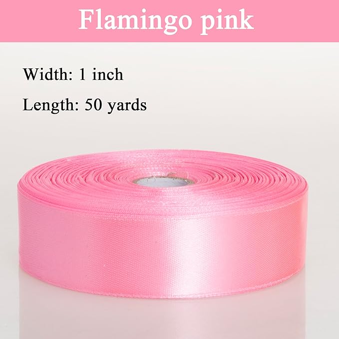 1 Inch Flamingo Pink Solid Satin Ribbon, 50 Yards Craft Fabric Ribbon for Gift Wrapping Floral Bouquets Wedding Party Decoration