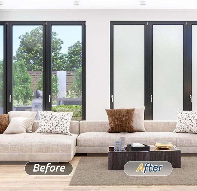 rabbitgoo Window Privacy Film, Frosted Glass Window Clings, Static Cling UV Heat Blocking Door Stickers for Home Bathroom, Removable Indoor Decal Coverings Day and Night, Pure, 23.6 x 157 Inches