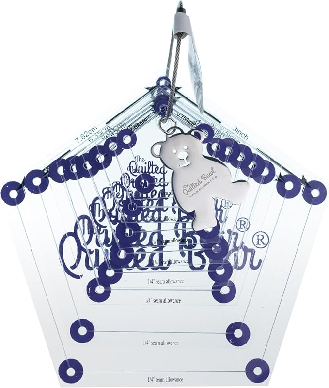 The Quilted Bear Pentagon Quilting Templates – 8 Clear Non-Slip Acrylic Quilt Templates for Precise Fabric Cutting & Stress-Free Machine Quilting - Ideal for Quilt & Sewing Supplies (¾–3")