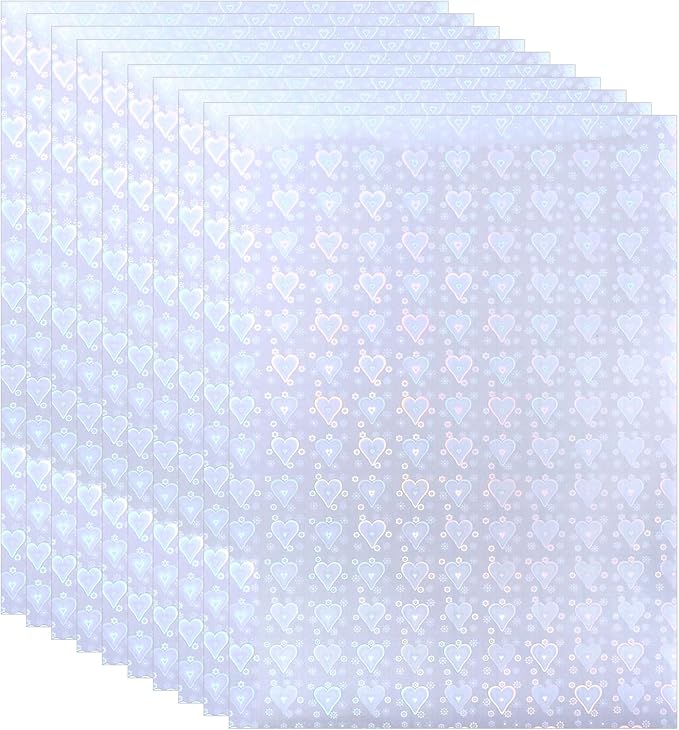 PATIKIL 11.7x8.3" Holographic Sticker Paper, 10Sheets A4 Polypropylene Self-adhesive Transparent Waterproof Laminate Overlay Film for Photo Cards Scrapbook Decorations, Heart