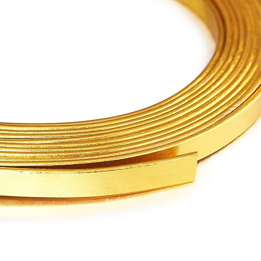 Fashewelry 32.8Ft 5mm Aluminum Flat Wire Gold Bendable Metal Craft Wire Strip for Bezel Sculpting Armature Jewelry Making Gem Metal Wrap