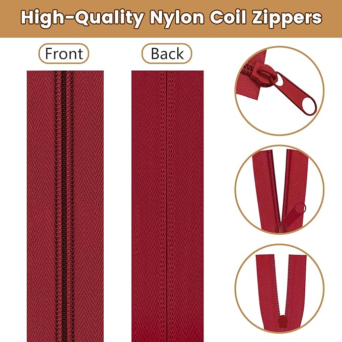 DOITEM 22.2 Yards/ 20 m 10 Pieces Assorted Colors #5 Nylon Coil Zippers, Sewing Zippers Endless Zips with 40 Pieces Zipper Sliders Zip Heads for DIY Sewing Tailor Craft Supplies