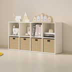 Wood Cube Storage Organizer Closet Cabinet for Living Room Bedroom Study Shelf Bookcase Wooden Floor Standing Open Bookshelf for Kids Home Office Display Storage Cabinet (White, 8-Cube, 11.81in)