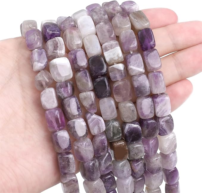 Natural Amethyst Cuboid Stone Loose Semi Gemstone Beads for Jewelry Making 8mmx12mm 38cm/Strand