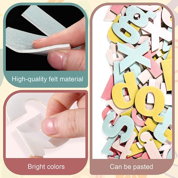 Breling 310 Pieces Felt Bulletin Board Letters Sticker with Number, 2" Bulk Self Adhesive ABC Upper Lowercase Sticky Letter for Christmas Gift Poster Bulletin Board Classroom(Boho Color)