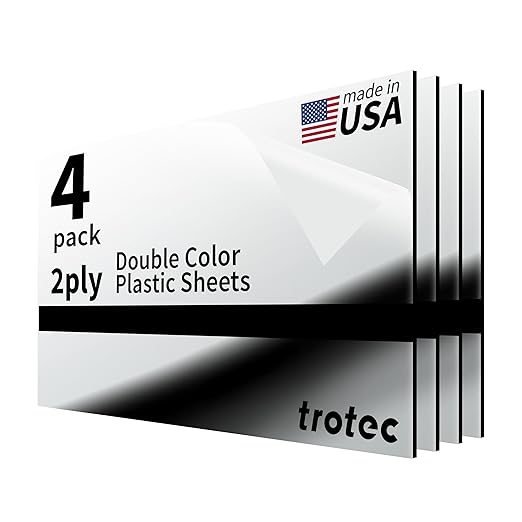 Trotec | Metallic Looking Acrylic Sheet | 12"x24"x1/16, 4 Pcs | Bright Chrome/Black | Metallic Finish - Scratch Resistant for Laser Engraving & Cutting,Printing,Glowforge,Name Plate | USA Made