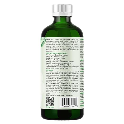3-1-2 Liquid Fertilizer Concentrate with Micronutrients - Ideal Snake Plant Food for Sansevieria (Dracaena trifasciata), Indoor Plant Care (8 OZ)