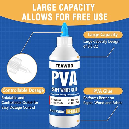 Book Repair & Binding Glue Kit – 8.5 Oz + 2×1.35 Oz Acid-Free PVA Adhesive – Neutral pH, Dries Clear & Flexible for Books, Crafts, Collages & Paper Art, Used for Bookbinding and Book Repair