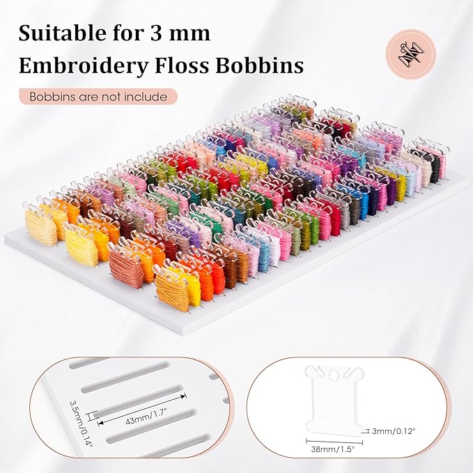 2 Pack PVC Foam Board Inserts for Drawer, Embroidery Floss Storage Organizer-Holds 216 3mm Bobbins, Embroidery Thread Holder for Cross Stitcher Storage(Bobbins are Not Include)