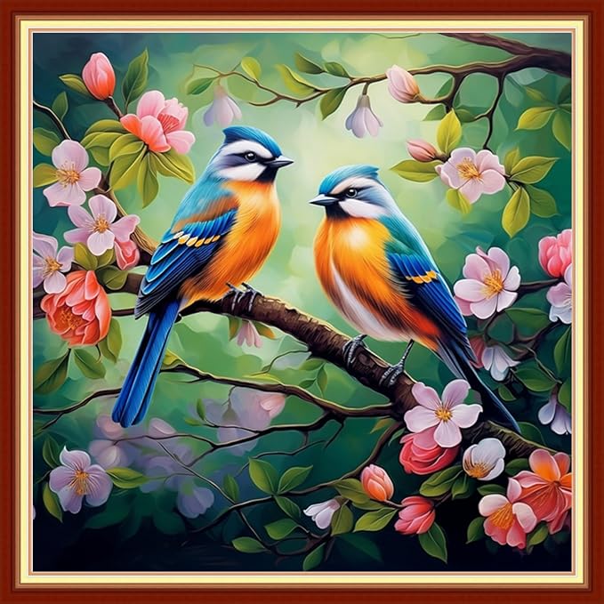 Artvxeay Cross Stitch Kits Stamped Full Range of Embroidery Kits for Beginners Adults 11CT Pattern Stitch Embroidery Kits Needlepoint Kits DIY- (Cute Birds and Flowers 18x18 inch)