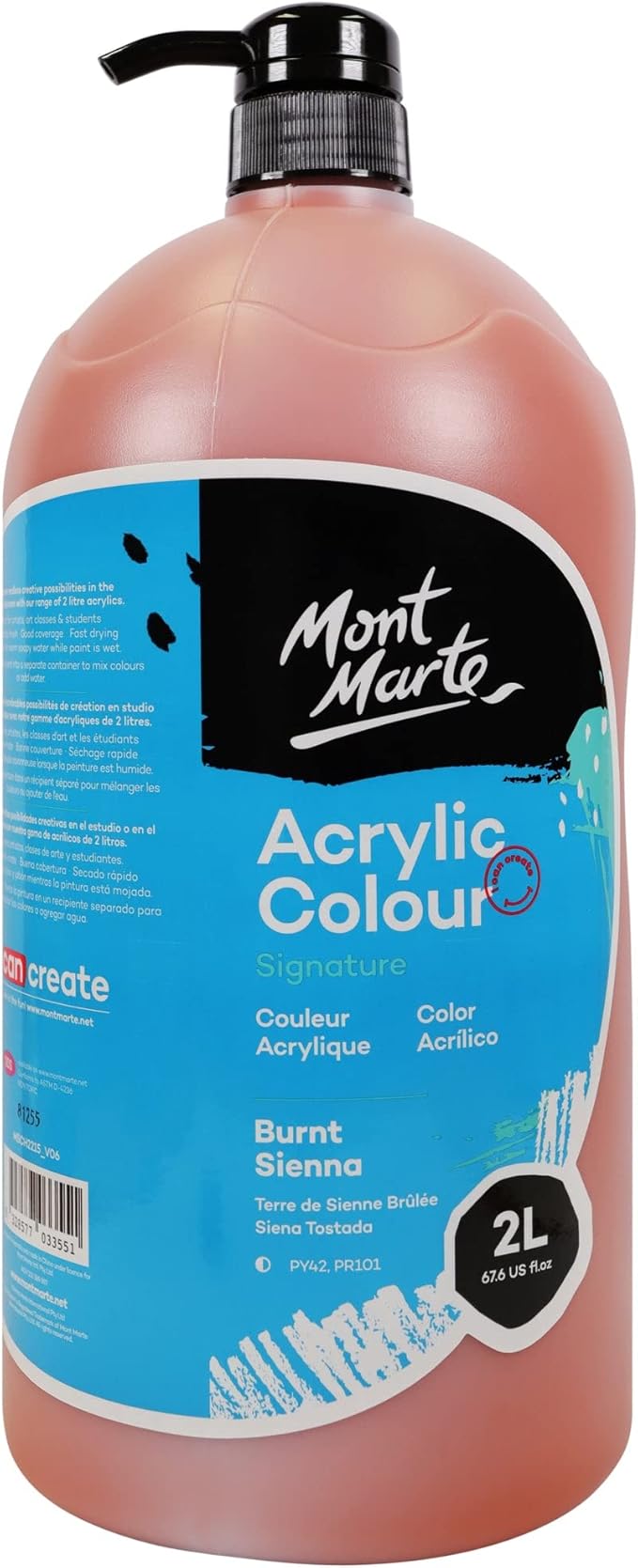 Mont Marte Discovery School Acrylic, Carmine, 1/2 Gallon (2 Liter). Ideal for Students and Artists. Excellent Coverage and Fast Drying. Pump Lid Included.
