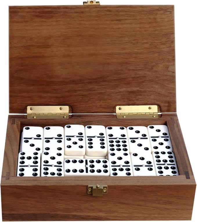 Alex Cramer Double 9 Dominoes Set for Adults with Spinners. Domino Set in Black Walnut Case. Holds 55-Piece Set of Dominoes (Dominos Set)