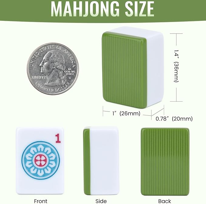 Chinese Mahjong Game Set 146 Qulity Mahjong Green Tiles 1.4-inch Chinese Mahjong Game Set with Blue Printed Carrying Bag [中式麻將 專業套裝](Tiles ONLY, Racks Not Included)