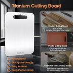 Saliva 3pcs Titanium Cutting Board for Kitchen, Titanium Cutting Boards Set of 3, Non Toxic Double Sided Food Grade, Dishwasher Safe, No Blunt Knife, Chopping Boards with Handle for Meat & Vegetable
