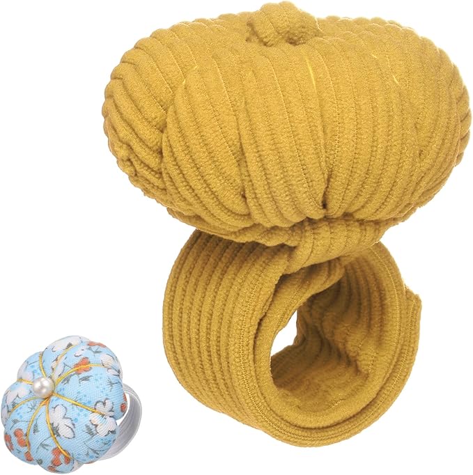 HARFINGTON Wrist Pin Cushions, Sewing Needle Pin Cushion Adjustable Strap with Elastic Strap Finger Ring Pincushions Fit All Wrist Sizes for Sewing Quilting Needlework DIY Crafts, Yellow/Blue