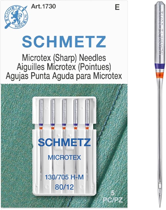 SCHMETZ Microtex Sharp Sewing Machine Needles - Quilting & Topstitching Supplies, Size 80/12, 5-Needle Card, Pack of 1