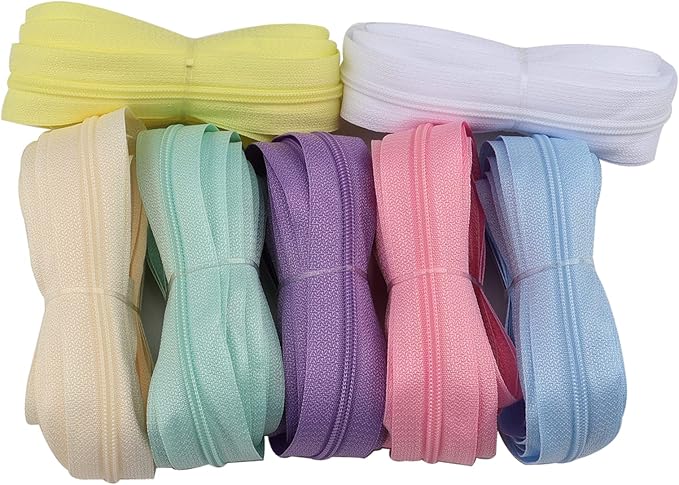 Zippers by The Yard for Sewing, DOITEM 2.8 mm Zippers 22.4 m Nylon Endless Zip Set with Slider and Zip for Sewing and Crafts – 7 Colors