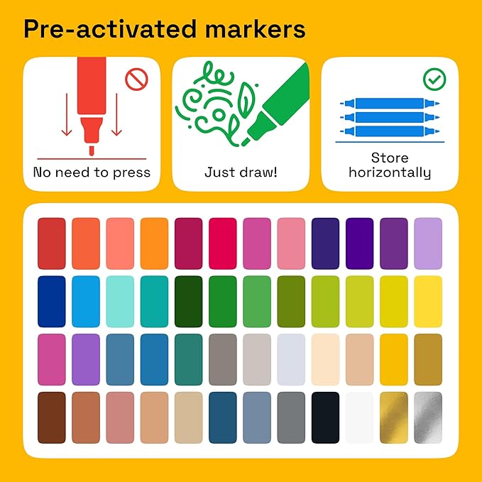 ARTISTRO 48 Dual-Tip Fabric Markers - Fabric Decorating Kit - Permanent for Clothes - No Bleed Pens for T-Shirts, Bags, Textile, Canvas, and More (Brush Tip and Fine Tip)