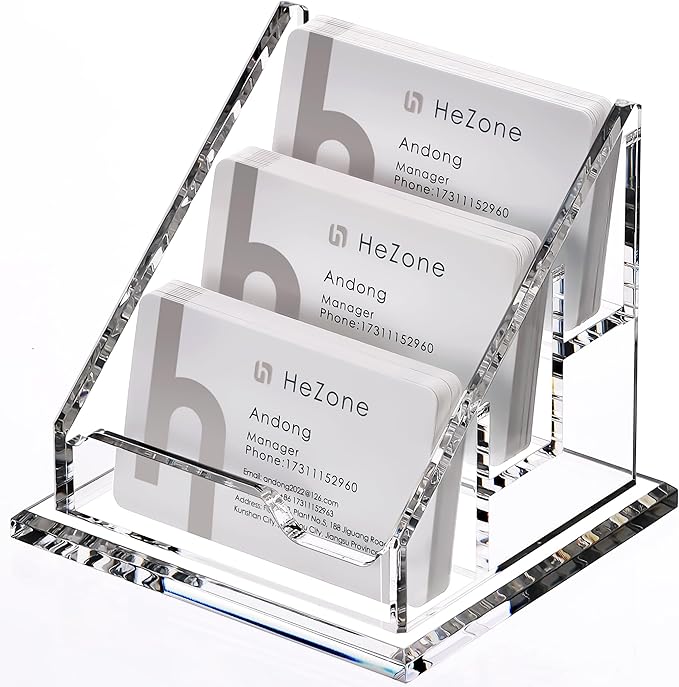 Acrylic Card Holder Clear Horizontal Business Card Organizer Stand for Desk 3 Slots 3 Tier Business Cards Stand for Women and Men,Office Desk Accessories,Organize 150 Cards-1 Pack(3 Slots-H)