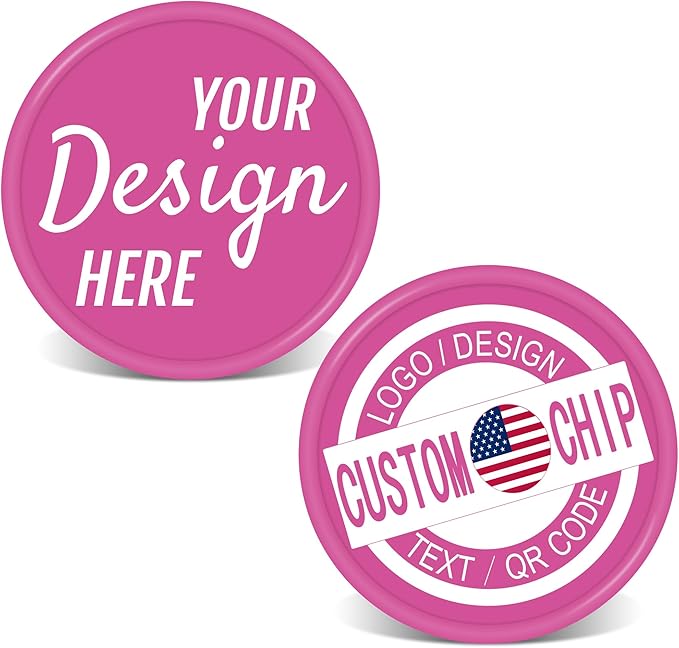 500 Personalized Plastic Chips, Custom Poker Chip, Print Your Logo Image or Text, Good for Golf Ball Markers, Challenge Coins, Business Cards, Drink Tokens