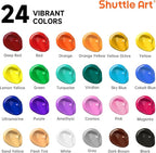 Shuttle Art Acrylic Paint, 24 Colors Acrylic Paint Bottle Set, 250ml/8.45oz Each, Rich Pigments, High Viscosity, Bulk for Artists, Beginners and Kids Painting on Rocks Crafts Canvas Wood