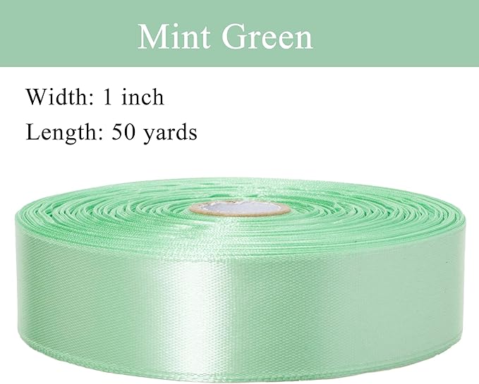 1 Inch Mint Green Solid Satin Ribbon, 50 Yards Craft Fabric Ribbon for Gift Wrapping Floral Bouquets Wedding Party Decoration