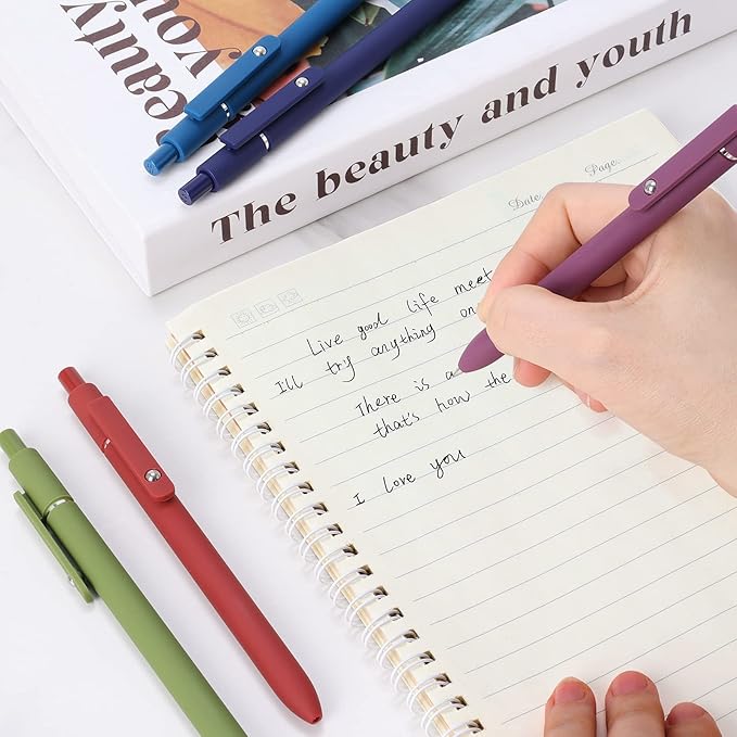 FIOVER Gel Pens, 5pcs 0.5mm Quick Dry Black Ink Fine Point Smooth Writing Pens High-End Series Ballpoint for Office School Supplies(Retro color)
