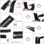 48 Pieces Metal Zipper Repair Accessories Set, Zipper Head Slider Retainer Box Insert Pin Top Bottom Stoppers for DIY Sewing Replacement Zipper Repair Kit 3# 5# 8# 10# (Platinum)