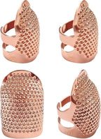 FR 4 Pack (2 Sizes, S/M) Sewing Thimble Finger Protector, Adjustable Finger Metal Shield Protector Pin Needles Sewing Quilting Craft Accessories DIY Sewing Tools Needlework Rose Gold