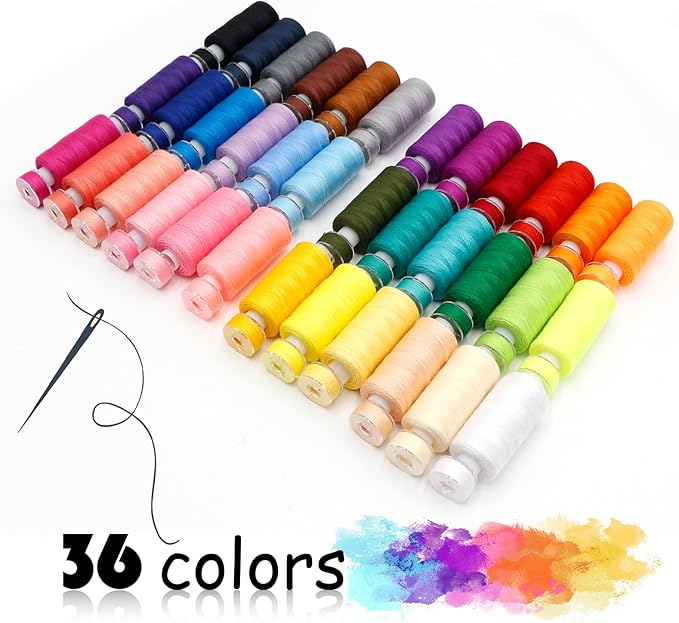 72Pcs Sewing Thread kit, 36 Assorted Colors Machine Threads with Spools, 36 Same Color Prewound Bobbins Threads Set, Polyester Thread for Hand and Sewing Machine