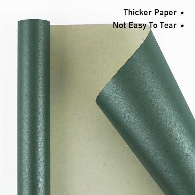 NESCCI Dark Green Matte Wrapping Paper,Solid Color Pearly-Lustre Paper,Gift Wrapping Paper,Perfect for Wedding,Valentine's Day,Birthday, Christmas,Baby Shower,DIY Bouquet (17 Inches X 32.8 Feet)