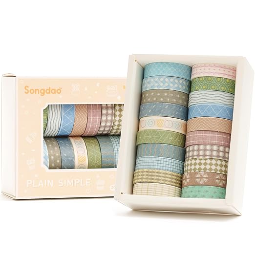 20 Rolls Basic Washi Tape Set Japanese Arts Adhesive Tapes Simple Patterns Decorative Masking Tape Sets for Craft, Kids, Scrapbook, DIY, Gift Wrapping (Style Four)